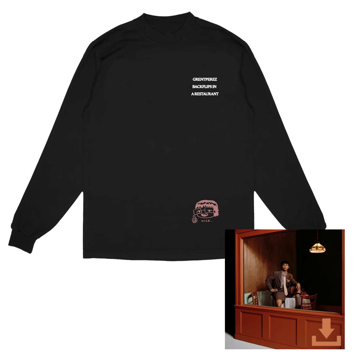 Black Backflips Longsleeve Tee + BACKFLIPS IN A RESTAURANT Digital Download Bundle