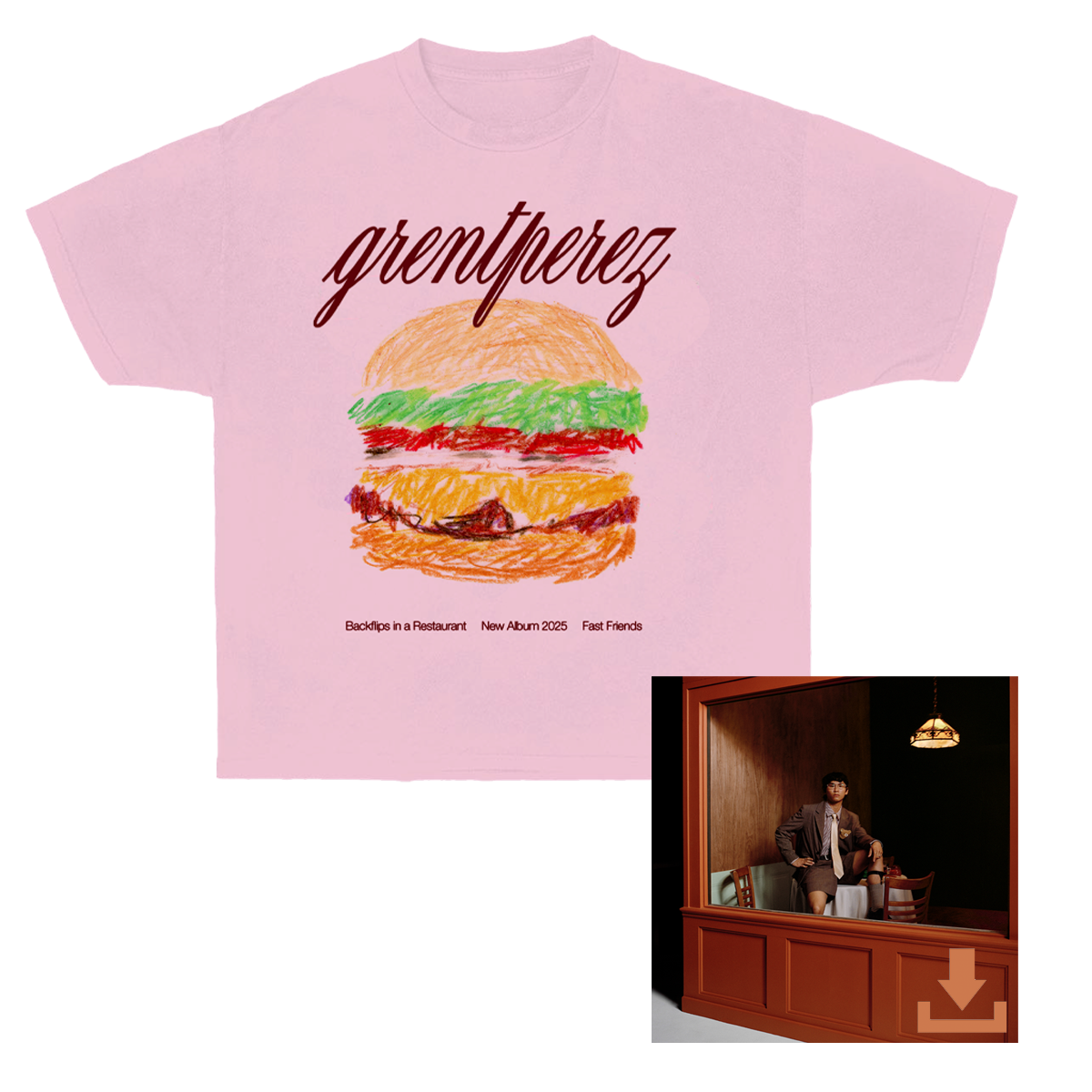 Pink Cheeseburger Tee + BACKFLIPS IN A RESTAURANT Digital Download Bundle